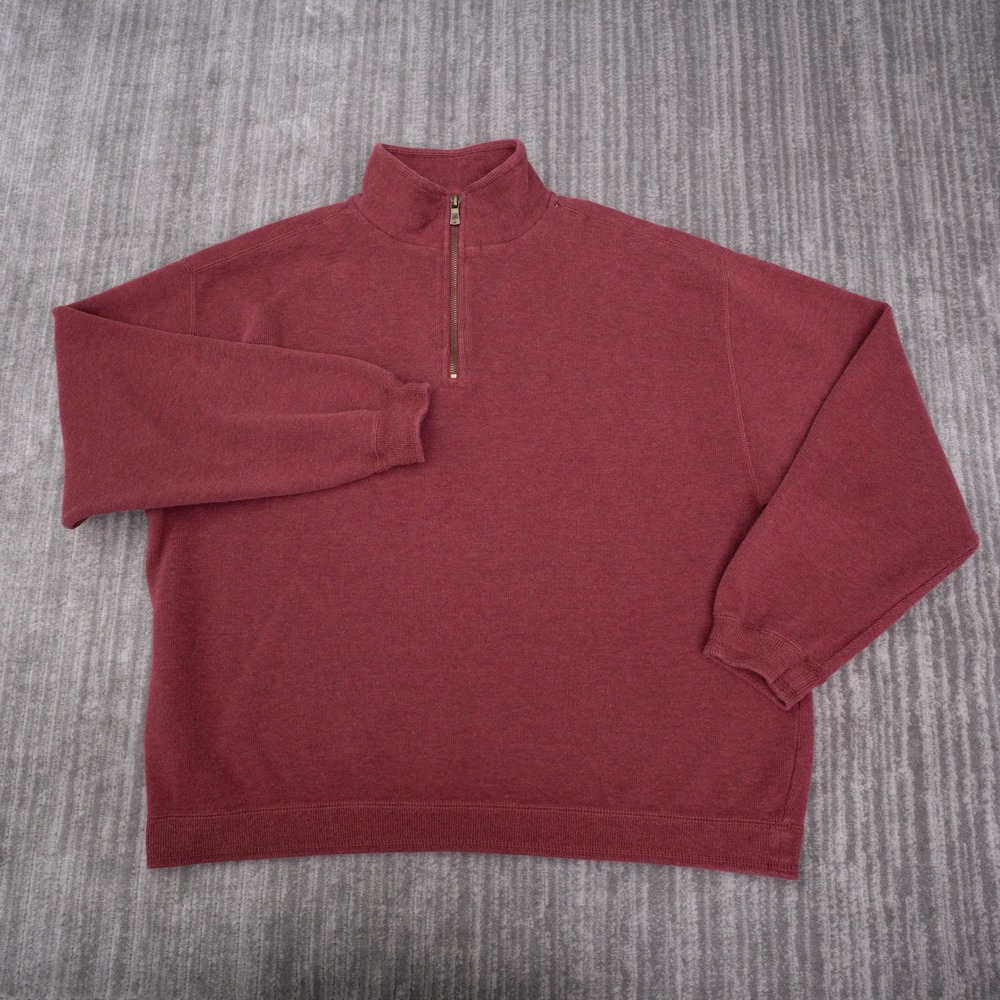 Tommy Bahama Quarter Zip Sweater Mens Small Red Excellent Cotton Mock Neck